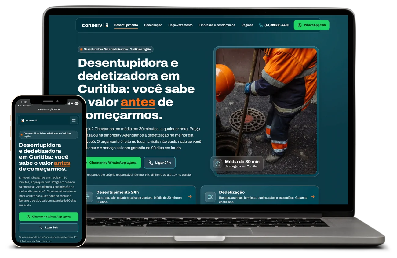Site de serviços da Conserv i9 criado pela AVANC